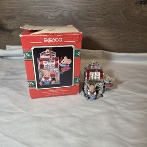 Vtg Enesci Christmas Ornament 1990 "Slots Of Luck" 2nd In Series Of Casino Mice